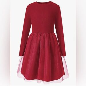 Little Bitty Girls Long Sleeve A-Line Tulle Princess Dress, Red, Size 3/4, New